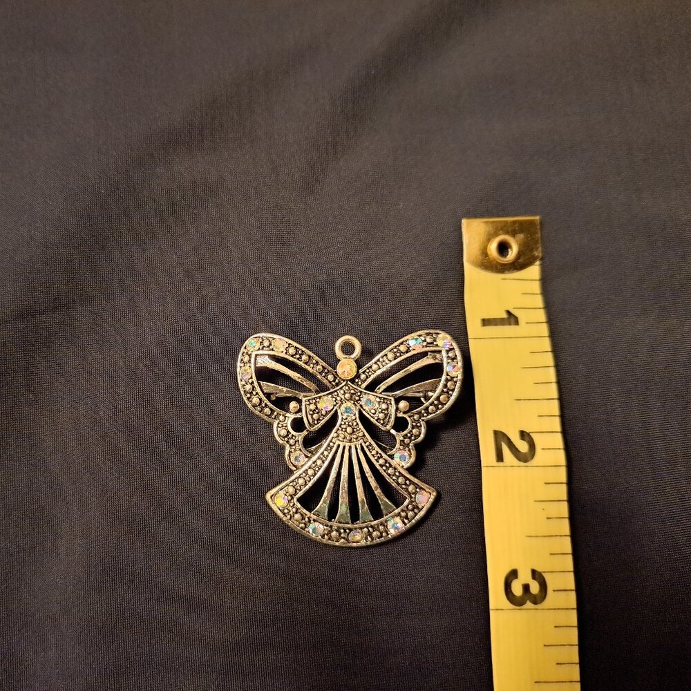 Vintage Silver Angel Brooch or Pendant With Iridescent Rhinestones - Picture 3 of 5